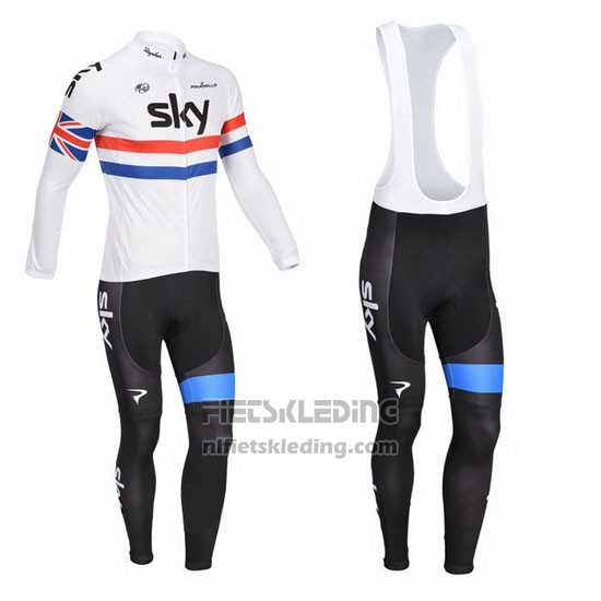 2013 Fietskleding Sky Kampioen Regno Unito Wit Lange Mouwen en Koersbroek
